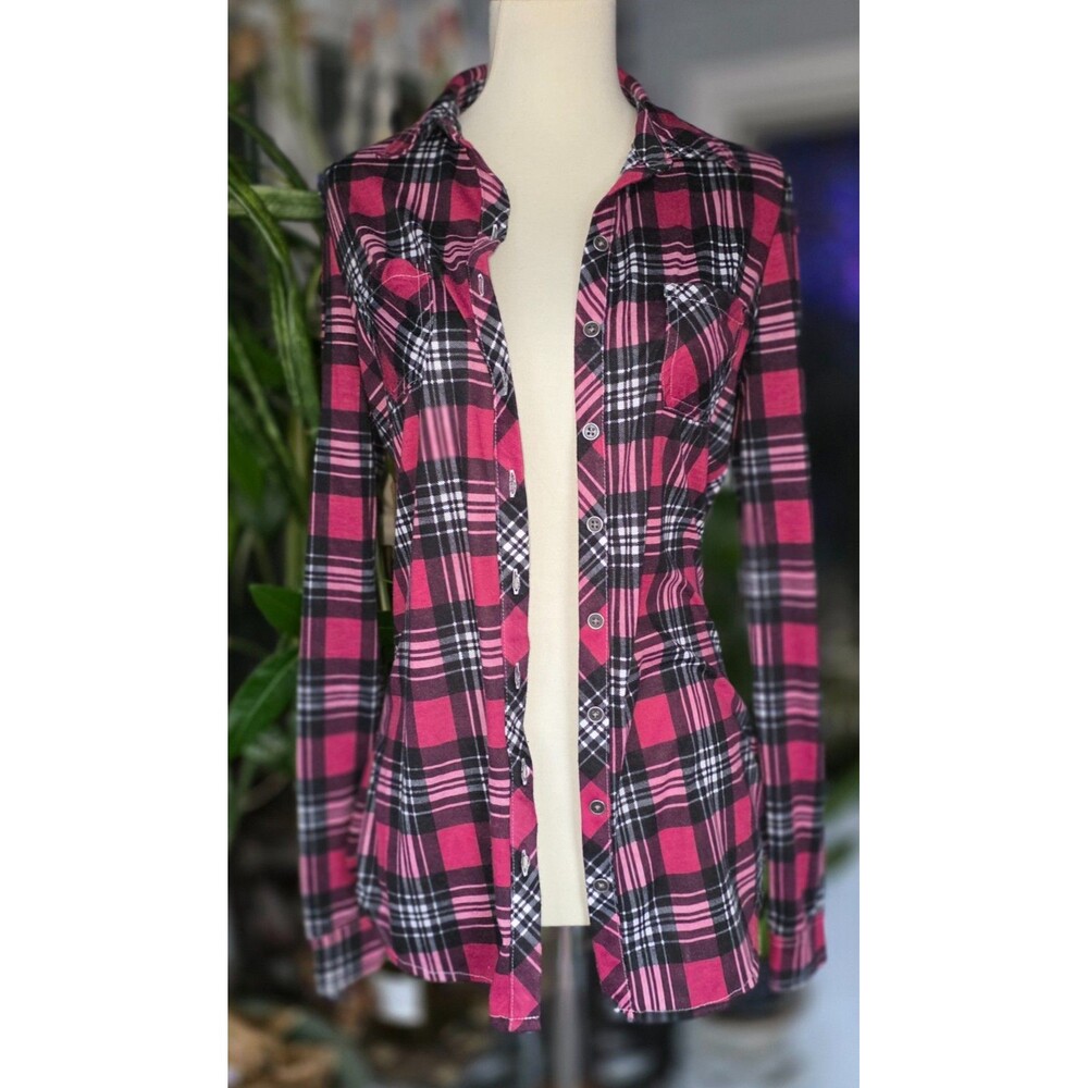 💗🖤 Vanity Fairy Pink & Black Plaid Grunge Shirt — Size XS 🖤💗